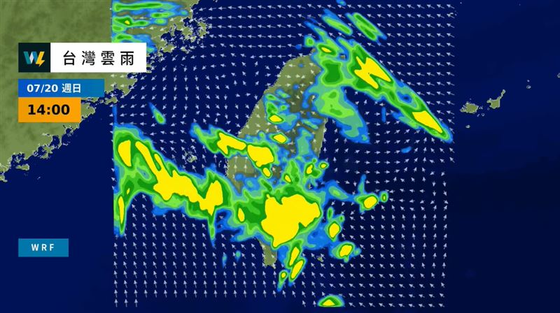 林孝儒表示，東部地區降雨量達豪雨至大豪雨等級。（圖／翻攝自天氣風險 WeatherRisk臉書）