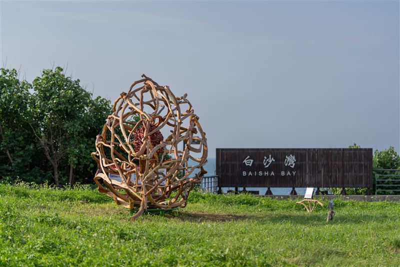 藝術家以漂流木為創作媒材,張國耀《漂流·隧》(上圖)、陳淑燕《島嶼種子Ⅱ》(下圖)。(圖/朱銘美術館提供)