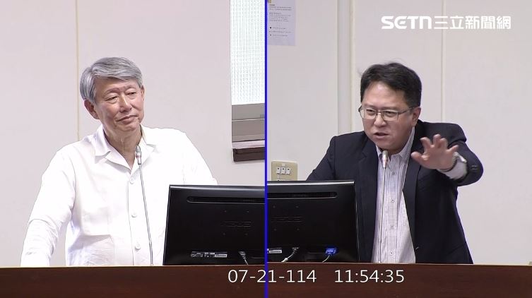 邱志偉(右)質詢郭智輝關稅議題。(圖/翻攝畫面)
