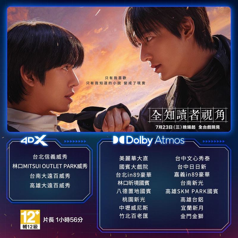 《全知讀者視角》4DX與杜比全景聲兩大特殊規格版本上映戲院列表。（圖／采昌國際多媒體提供）