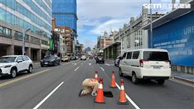 ▲台北市八德路四段京華城前方道路出現小天坑。（圖／翻攝畫面）