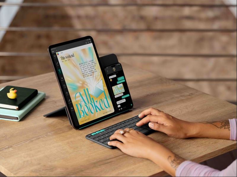 「Flip Folio 磁吸式 iPad 鍵盤保護支架」,專為 iPad Pro 與 iPad Air 所設計的全新配件採用磁吸設計與全尺寸藍牙鍵盤。(圖/Logitech提供)