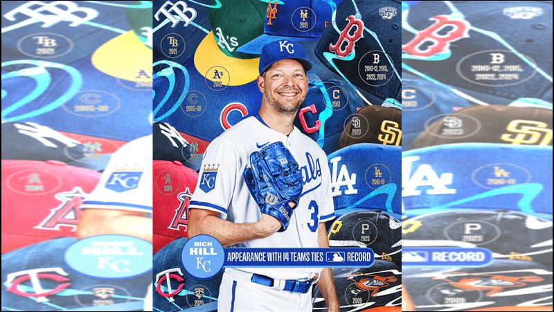 希爾(Rich Hill)21年生涯效力14支球隊平紀錄。(圖/翻攝自皇家推特)
