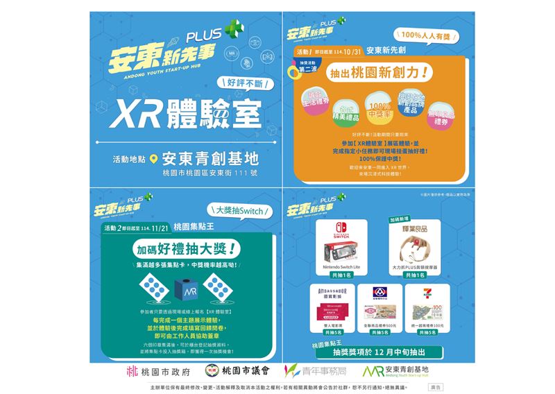 安東青創基地「XR體驗室」活動結合科技體驗與抽獎，吸引民眾參與。（圖／桃園市青年事務局提供）