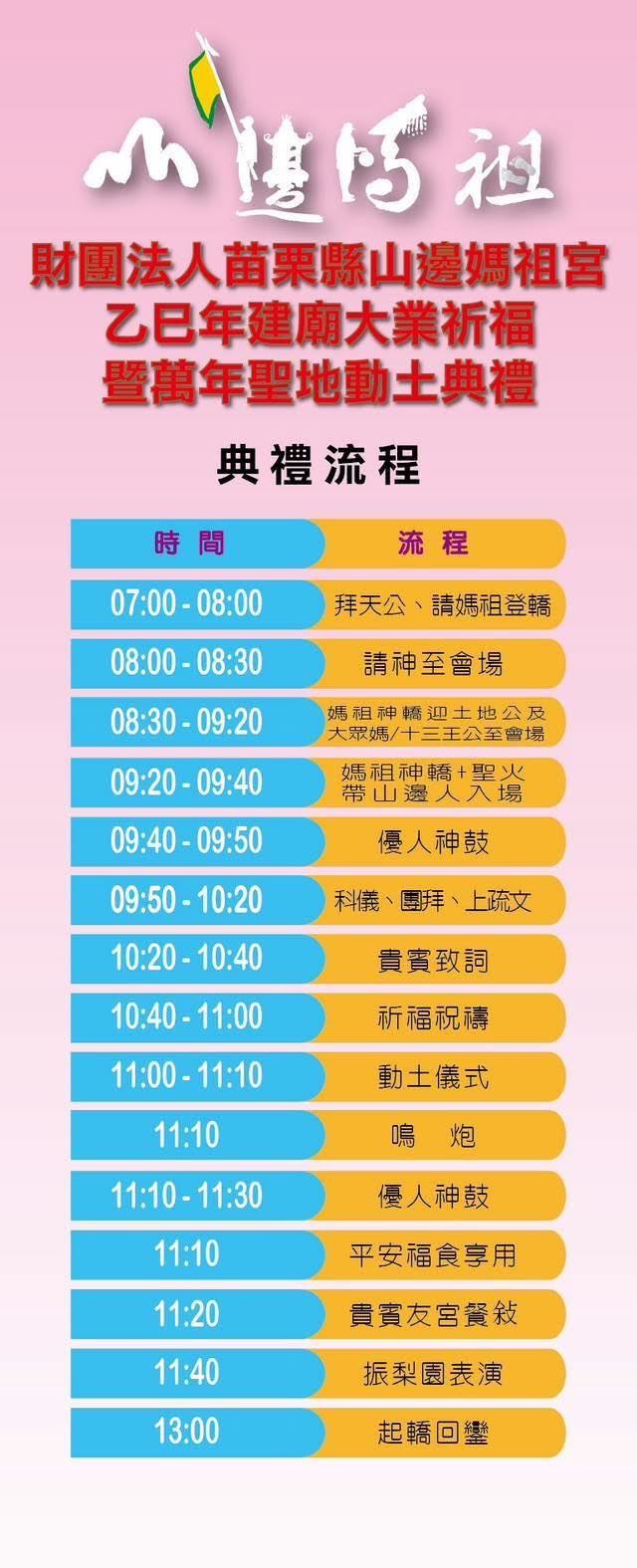 山邊媽祖萬年聖地動土典禮流程。（圖／翻攝自山邊媽祖官方粉絲專頁）