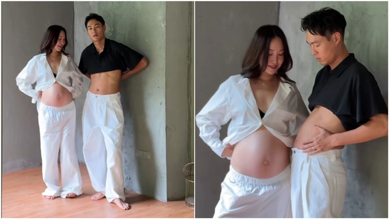 楊祐寧（右）陪Melinda露肚子。（圖／翻攝自IG）