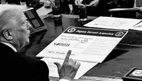 ▲美日談判出現大圖卡　川普打X加碼金額。（圖／翻攝自白宮副幕僚長史卡維諾Dan Scavino X平台）