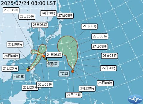 颱風范斯高、竹節草未來幾日的預測路徑。（圖／翻攝自中央氣象署）