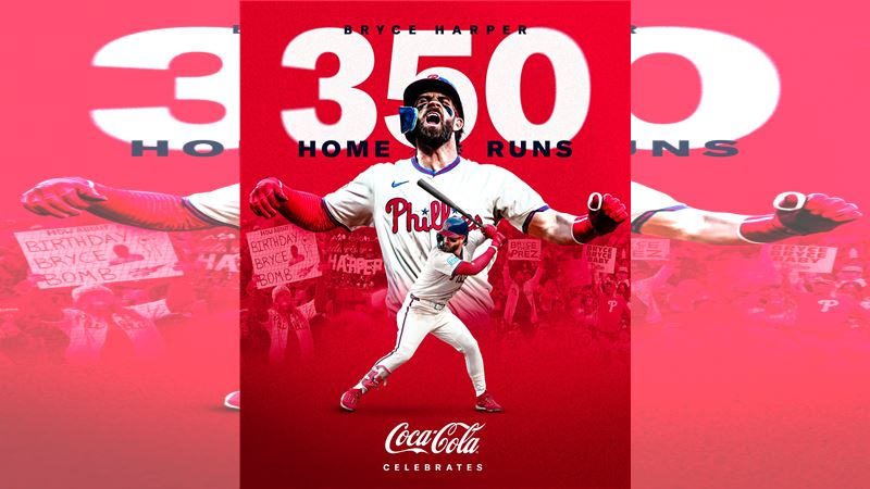 哈波（Bryce Harper）擊出生涯第350轟。（圖／翻攝自費城人推特）