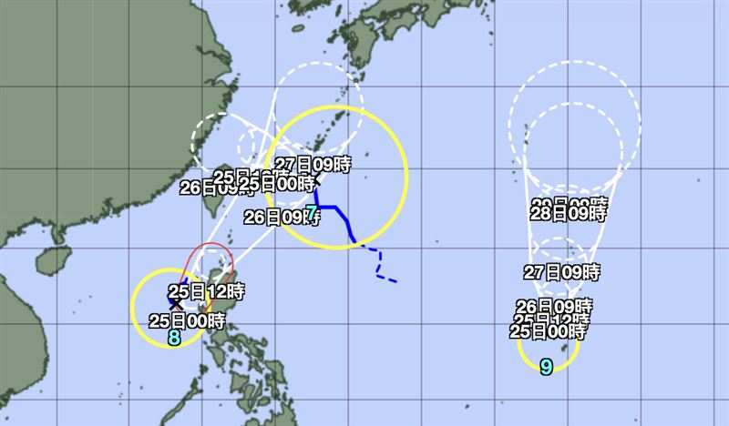 目前太平洋海面上3颱共舞。(圖/日本氣象廳)
