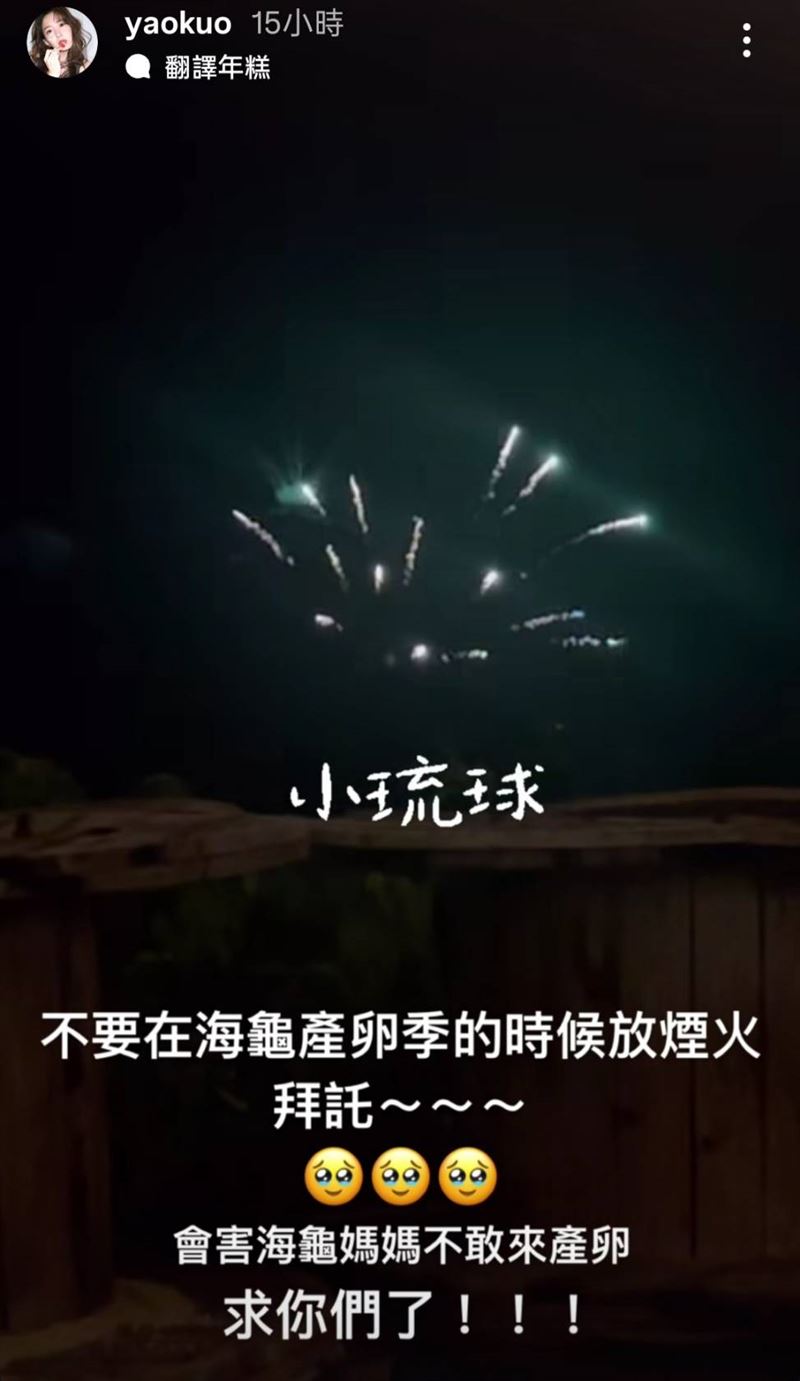 郭書瑤喊話民眾別在海龜產卵季放煙火。（圖／翻攝自郭書瑤IG）