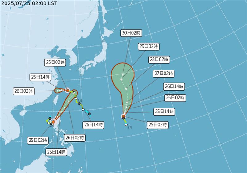 西太平洋今年第一次「三颱共舞」。（圖／中央氣象署）