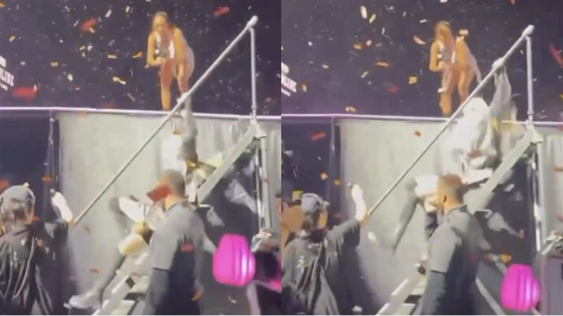 Rosé不慎摔倒。(圖/翻攝自X)