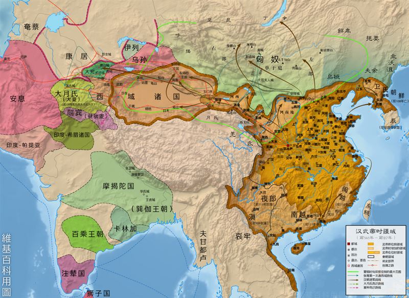 漢武帝時漢朝疆域面積達609萬平方公里,不僅越南,連朝鮮都是中國的。(圖/翻攝維基百科)