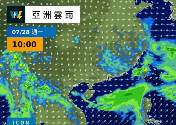 下週西南風預估仍持續影響,要等到8月上旬高壓才有可能影響台灣。(圖/翻攝自天氣風險 WeatherRisk)