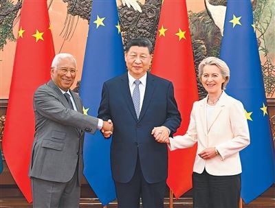 24日上午,習近平會見歐洲理事會主席科斯塔和歐盟委員會主席馮德萊恩。(圖/翻攝自中國共產黨新聞網)