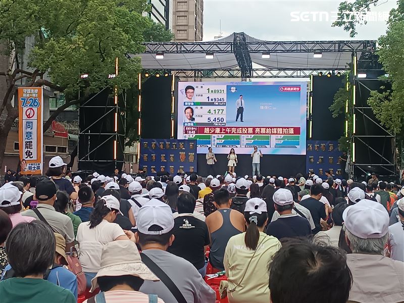 反共護台志工聯盟今（26）日在立法院旁的濟南路舉行開票之夜。(圖/記者盧素梅攝影)