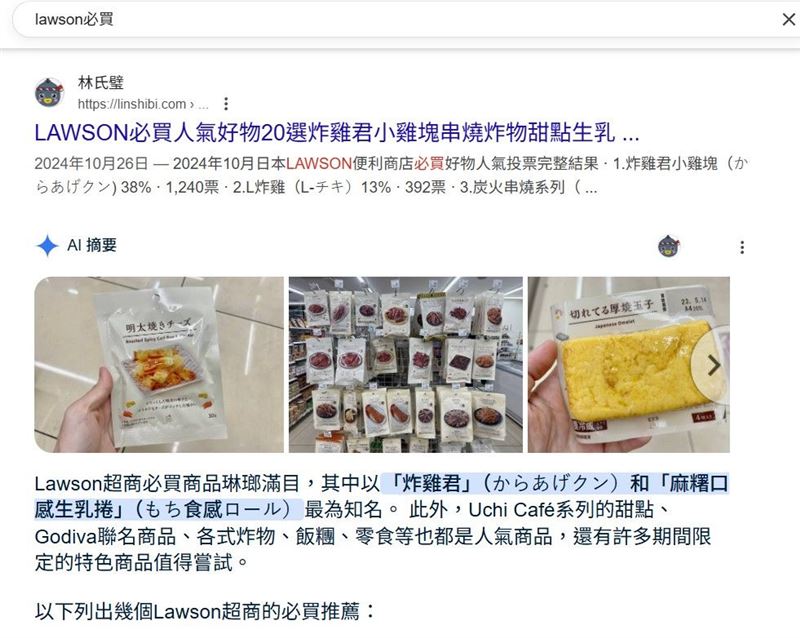 林氏璧發現，自己的部落格文章有被Google「AI摘要」拿去參考，但整理出的內容有部分自己並沒有寫到。（圖／翻攝自日本自助旅遊中毒者臉書）