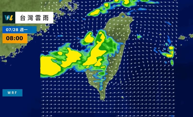 廖于霆提醒，明日白天嘉義以南全天不時有短時較大雨勢。（圖／翻攝自天氣風險 WeatherRisk 臉書）