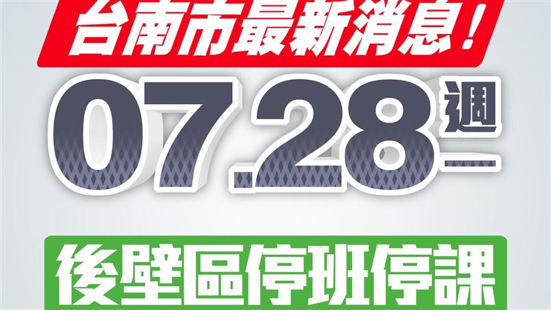 黃偉哲:臺南市後壁區今日停止上班上課