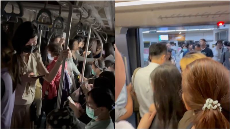文湖線列車異常，車廂內、月台都被通勤旅客塞爆。（圖／網友授權提供）