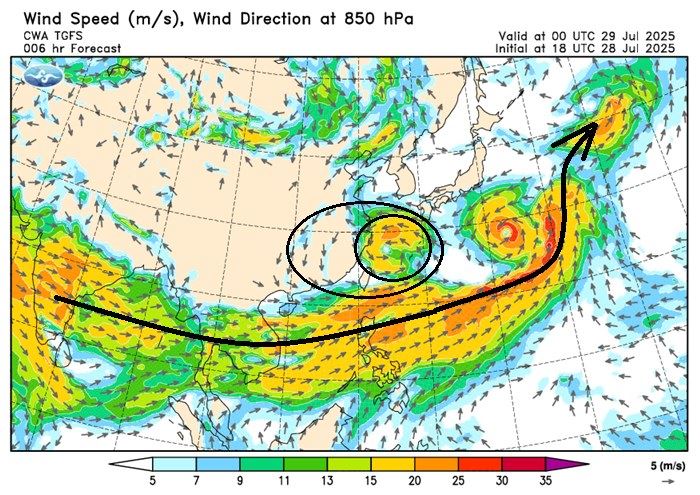 鄭明典分享一張850百帕風場圖，直呼「看見『大氣長河』！」（圖／翻攝自鄭明典臉書）