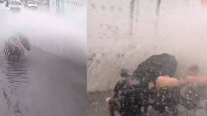 花蓮豪雨！3年輕人路邊泡腳　貨車神助攻