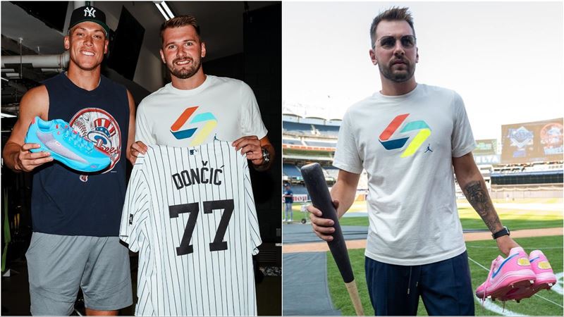 洋基隊長賈吉（Aaron Judge）同框NBA球星東契奇（Luka Doncic）。（圖／翻攝自洋基隊、MLB X）