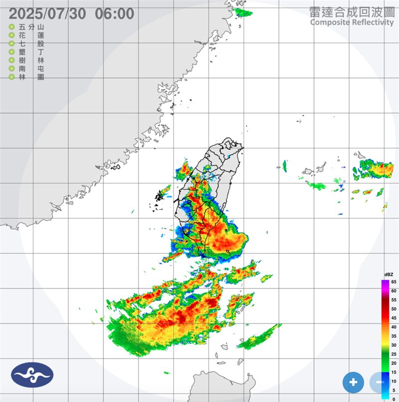 受到西南氣流影響，易有短延時強降雨。（圖／翻攝自中央氣象署）