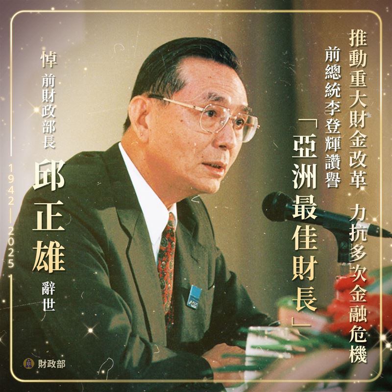 邱正雄（圖）83歲辭世，財政部今以長文悼念。（圖／翻攝自財政部臉書）