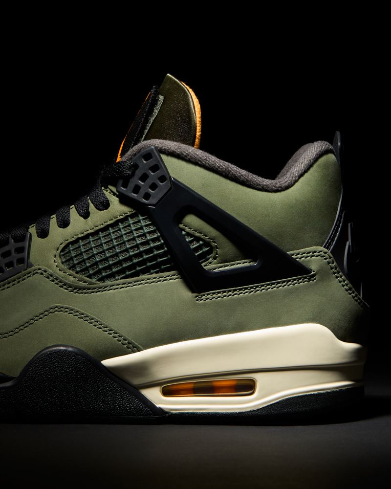 UNDEFEATED x Air Jordan 4忠於原作設計,延續經典軍事風格,靈感來自MA-1飛行夾克。(圖/品牌業者提供)