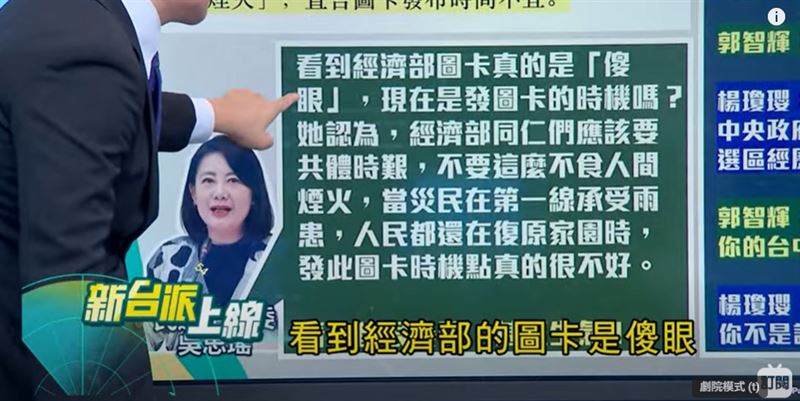 連吳思瑤看到經濟部的治水成效圖卡都傻眼，痛批不食人間煙火。（圖／翻攝新台派上線）