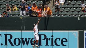 ▲金鶯中外野手穆林斯（Cedric Mullins）美技沒收逆轉2分砲。（圖／美聯社／達志影像）