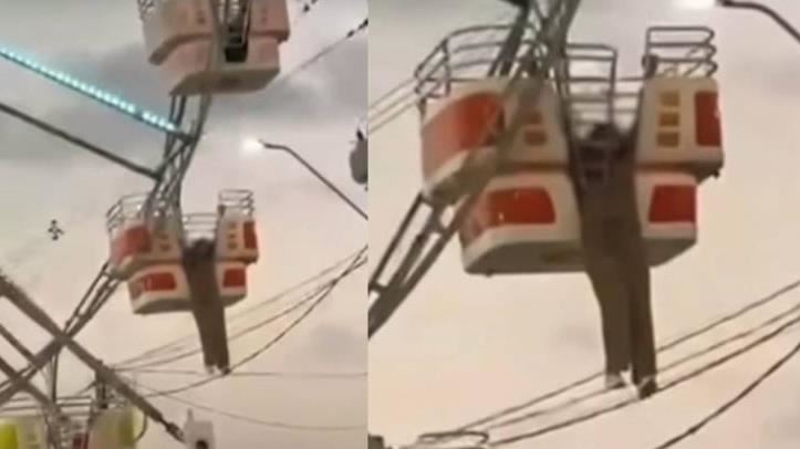 以為摩天輪停了！女跌出車廂掛30公尺空中