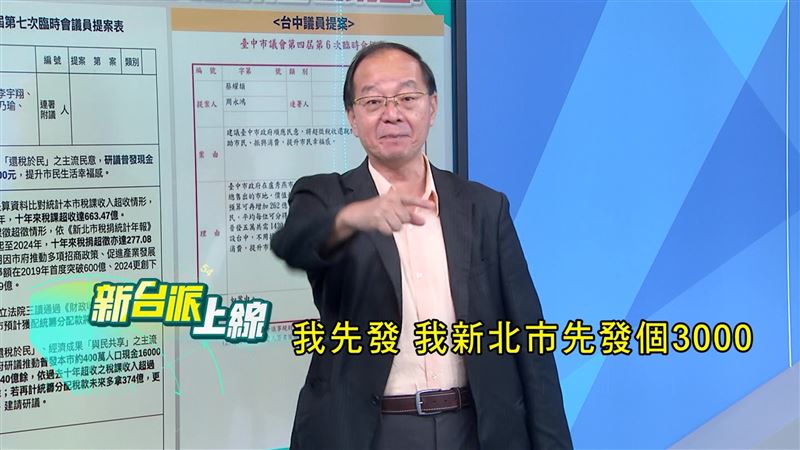 王瑞德依超徵金額估算,台中可發放每人4000元,桃園、新北每人3000元。(圖/翻攝新台派上線)