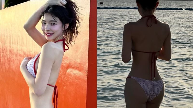 李多慧在海邊穿性感比基尼,展露她的S曲線火辣身材,一個轉身翹臀也秀了出來。(圖/翻攝自李多慧IG)