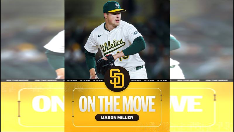 教士向運動家換來明星終結者米勒（Mason Miller）。（圖／翻攝自MLB X）