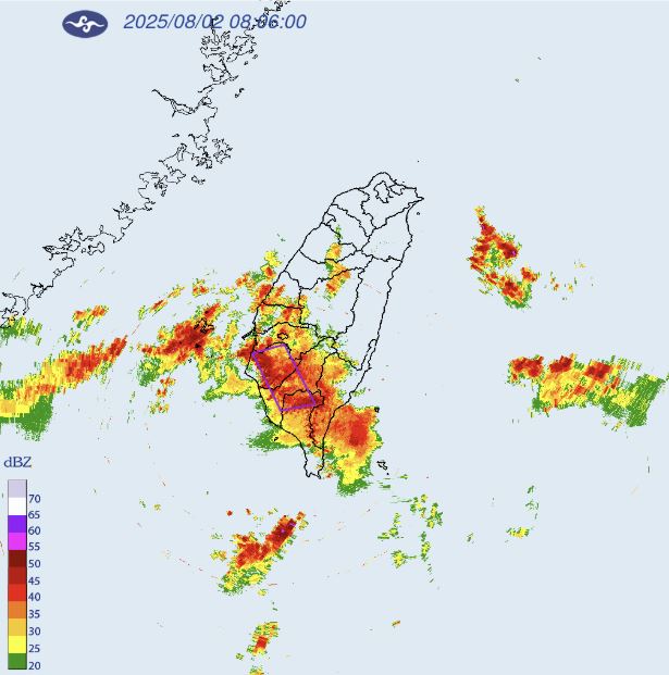 中南部大雷雨狂炸。(圖/中央氣象署)