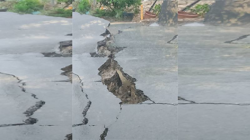 東和里發生土石流，地基因此被沖刷流失造成地裂。（圖／翻攝畫面）