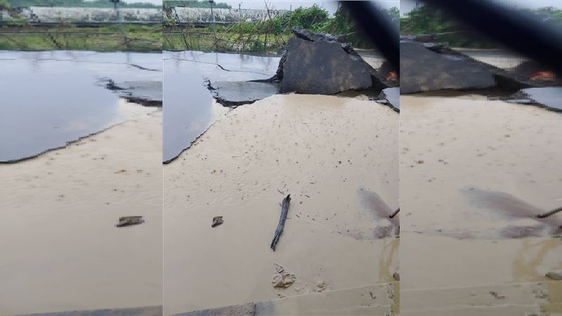 東和里發生土石流，地基因此被沖刷流失造成地裂。（圖／翻攝畫面）