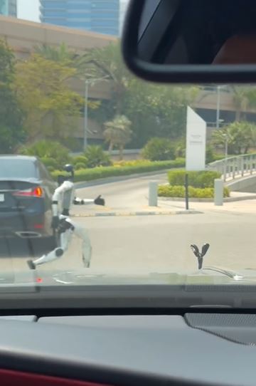 杜拜街頭上,有台機器人快跑過馬路。(圖/翻攝自IG)