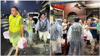 郭國文、林俊憲雨中送暖！送便當至受災戶