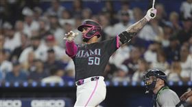 ▲新秀拉米瑞茲（Agustin Ramirez）單場雙響砲助馬林魚擊敗洋基。（圖／美聯社／達志影像）