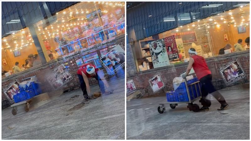 有民眾目擊知名烤雞店「全雞落地」,又被員工撿起來。(圖/翻攝自《新竹大小事》)