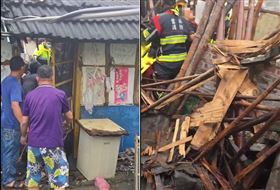 新/雲林暴雨1民宅倒塌　婦人受傷送醫搶救(圖/翻攝畫面)