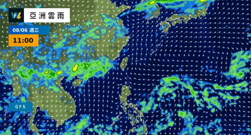 週三中南部地區天氣明顯好轉，降雨空檔增多。（圖／翻攝自天氣風險 WeatherRisk）