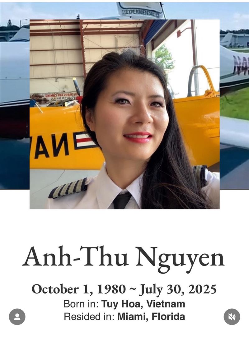 44歲越南裔美國女飛行員阮英舒（Anh-Thu Nguyen）因事故死亡，粉專發出噩耗。（圖／翻攝自IG @pilot_tam_de_sa帳號）