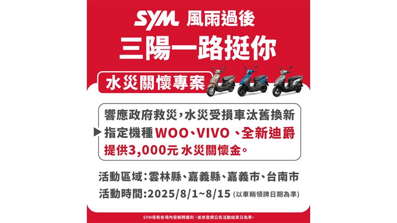 三陽機車推出「水災關懷換購補助金」