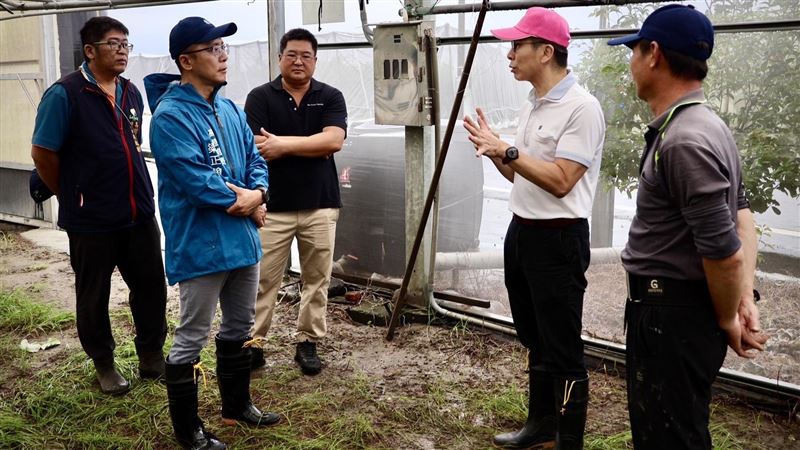 全台農損高達2.6億，屏東最為嚴重，圖為民進黨立委鍾佳濱（右2）前往了解蜜棗農損情形。（圖／中央社）