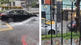 ▲台北市中正區懷寧街水深及踝。（圖／翻攝自Thread @s22566119）